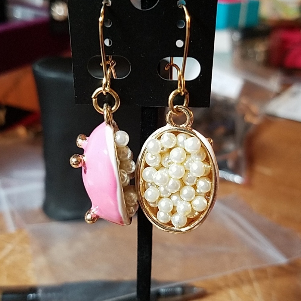 Pink Bubble Bath Earrings Gold Tone